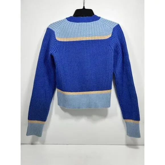 Marni x Uniqlo Popcorn Knit V-Neck Sweater Blue Women Sz Med Preppy - Picture 6 of 9